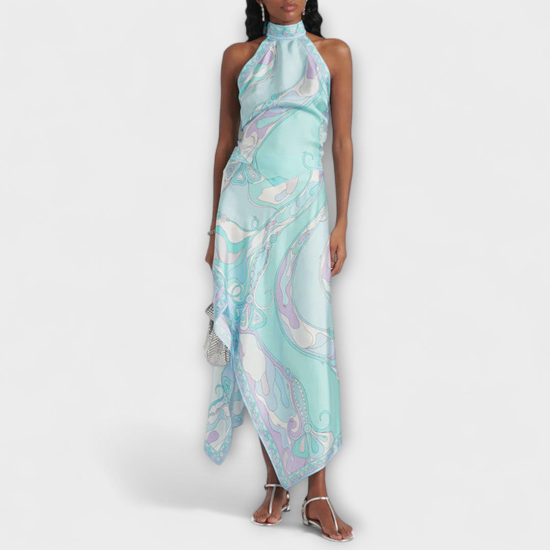 Everly - Kaklo viršūnės ir asimetrinio midi sijono rinkinys