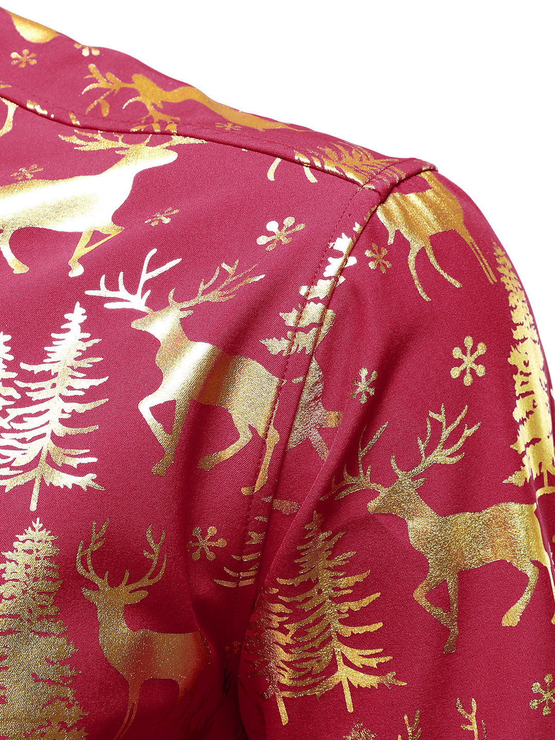 Vyriški raudoni marškiniai su auksiniais kalėdiniais elniais ir šventiniu raštu ilgomis rankovėmis