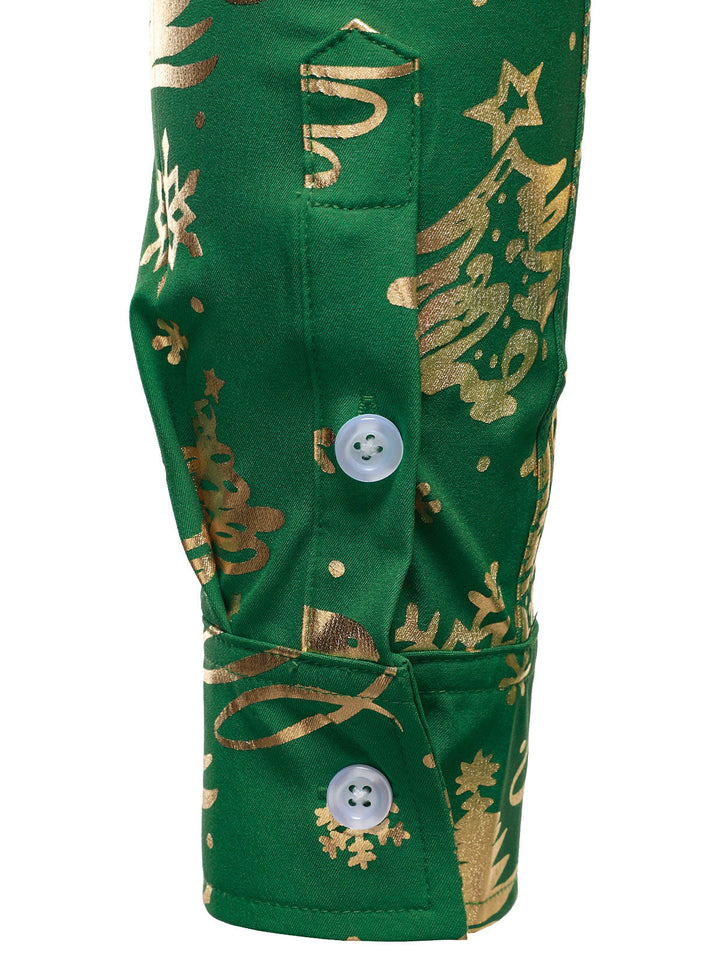 Vyriški žali marškiniai su auksiniu kalėdiniu raštu regular fit ilgomis rankovėmis