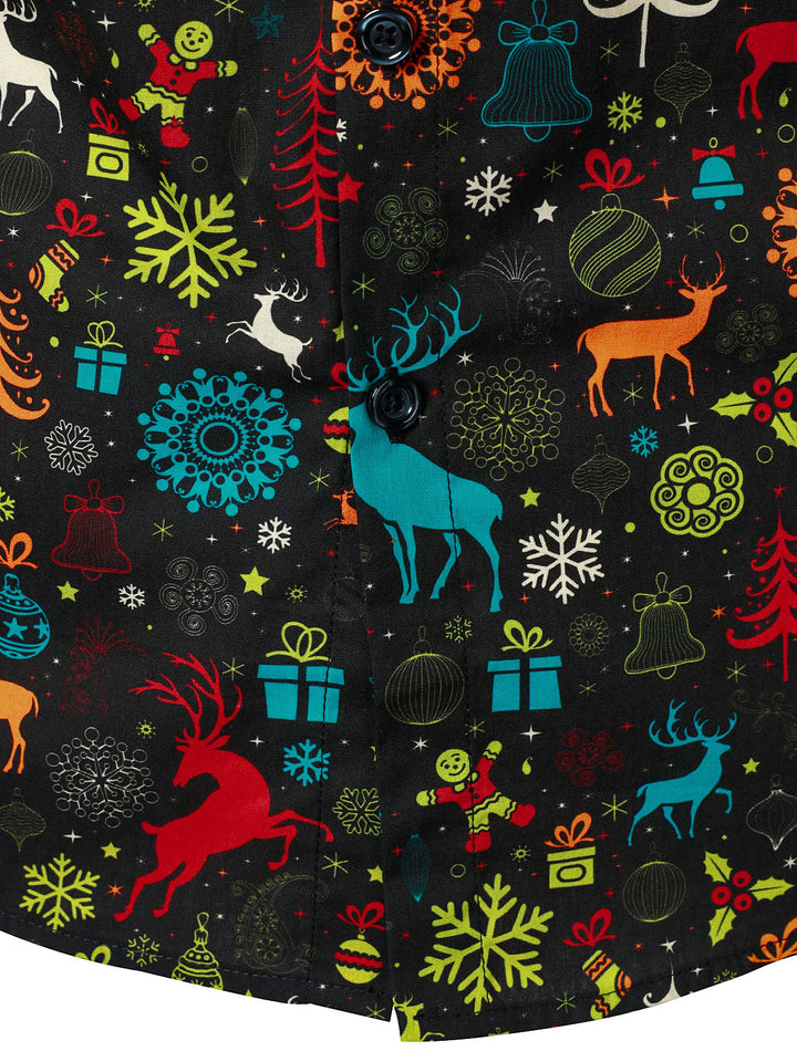 Vyriški minkšti marškiniai su linksmu kalėdiniu elniu ir snaigėmis ilgomis rankovėmis