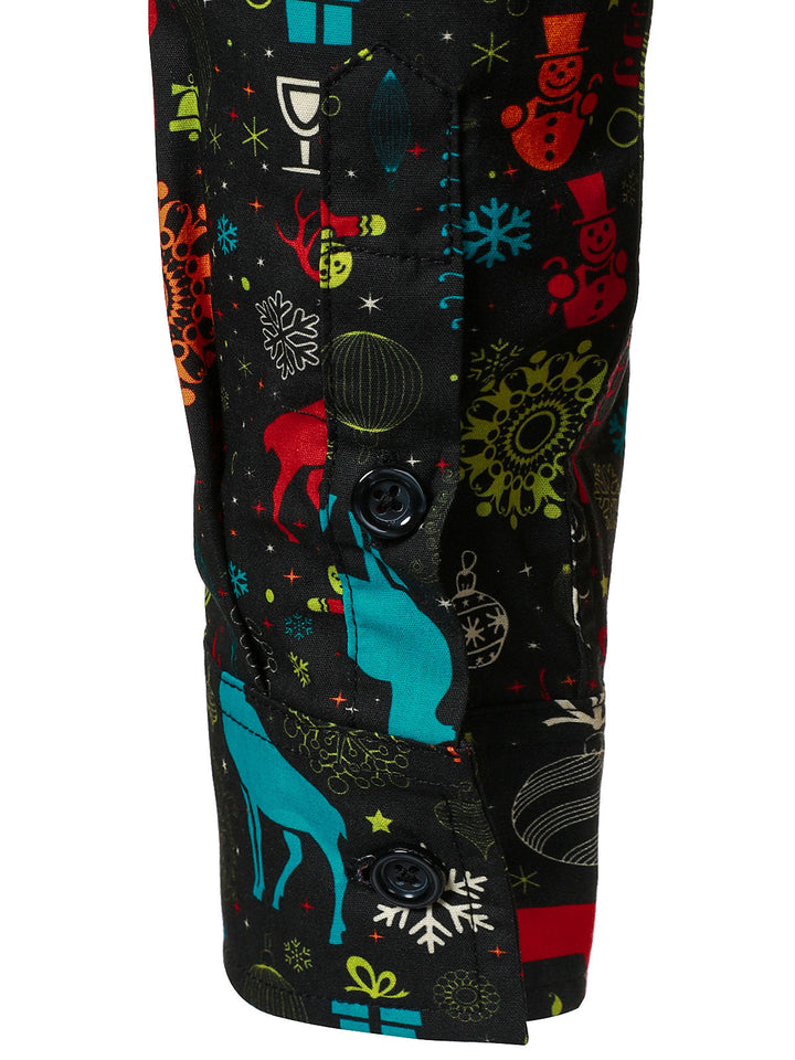 Vyriški minkšti marškiniai su linksmu kalėdiniu elniu ir snaigėmis ilgomis rankovėmis