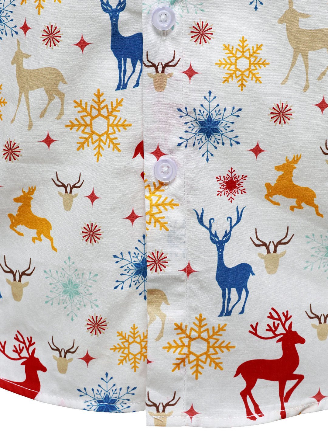 Vyriški balti marškiniai su kalėdine tema elniais ir snaigėmis ilgomis rankovėmis