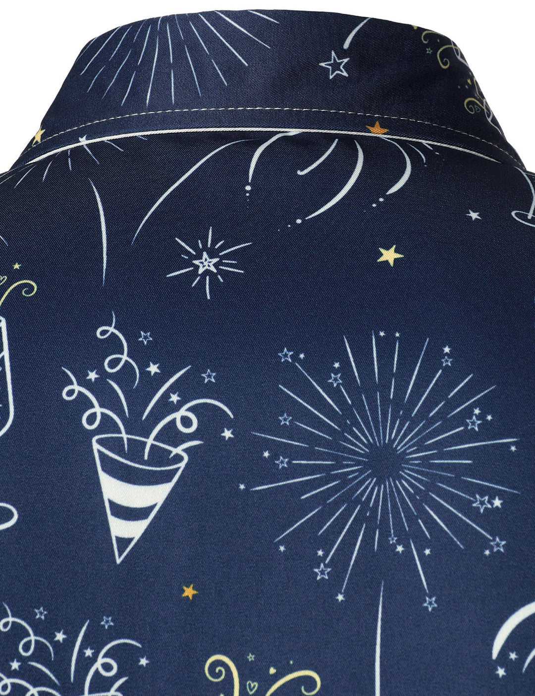 Vyriški mėlyni ilgarankoviai marškiniai su fejerverkų naujametiniu dizainu ir sagomis