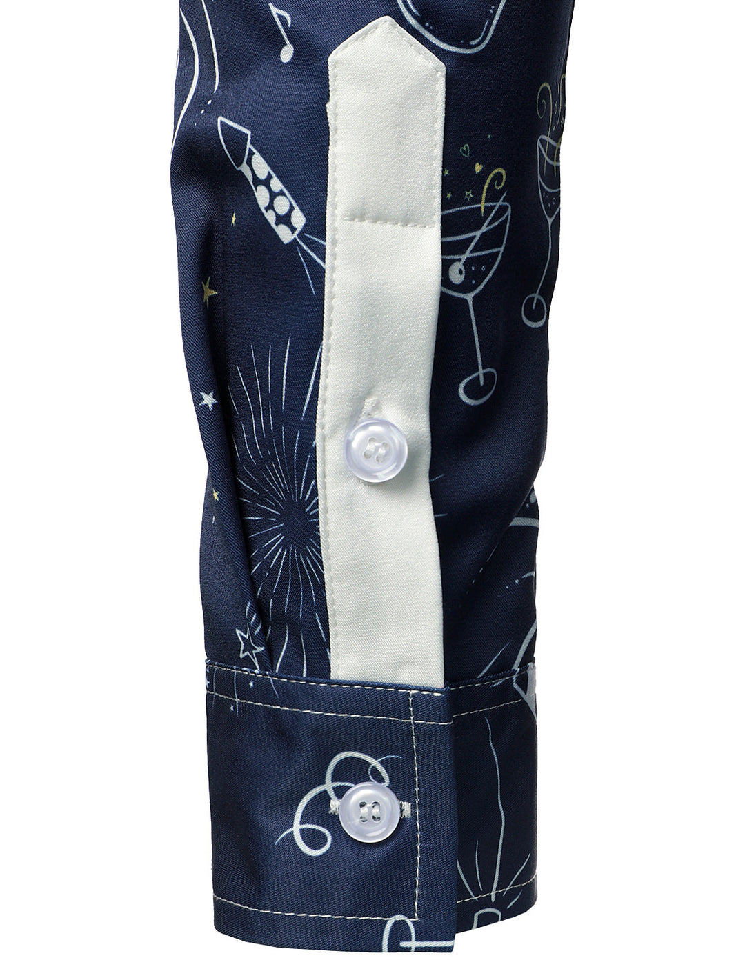 Vyriški mėlyni ilgarankoviai marškiniai su fejerverkų naujametiniu dizainu ir sagomis
