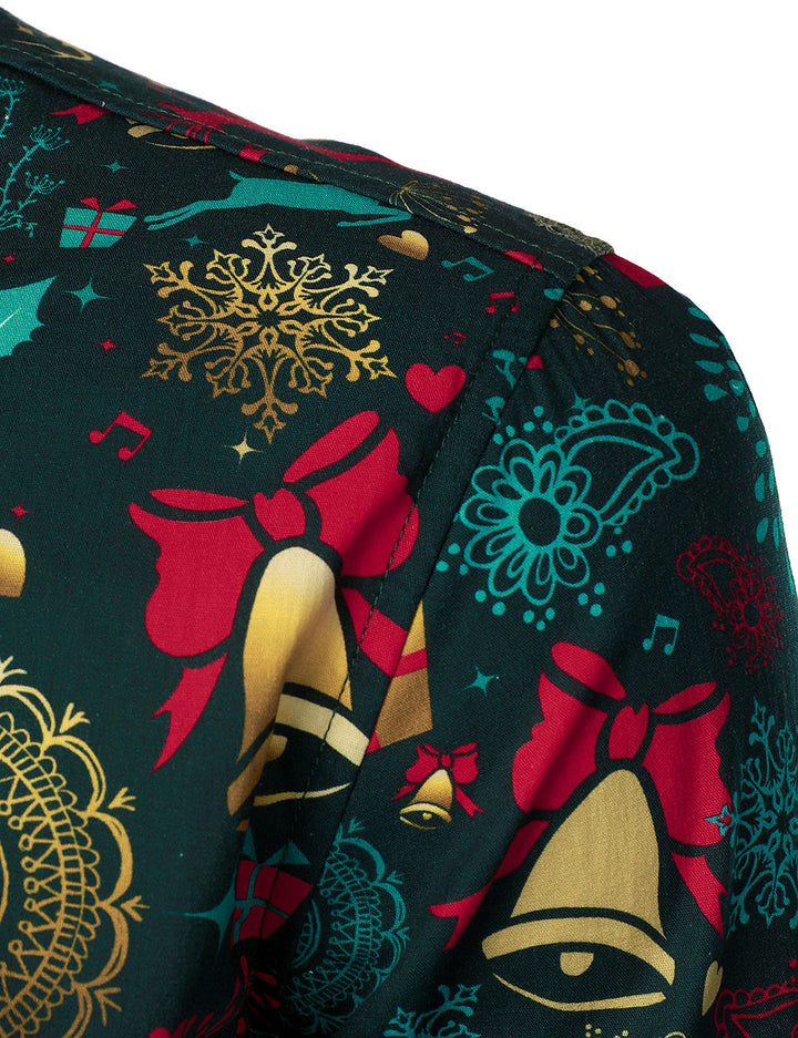 Vyriški ilgarankoviai medvilniniai kalėdiniai marškiniai su elniais