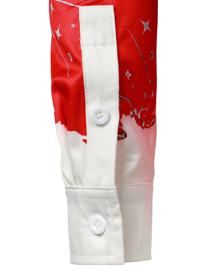 Vyriški raudoni kalėdiniai marškiniai su linksmu šventiniu dizainu ir ilgomis rankovėmis