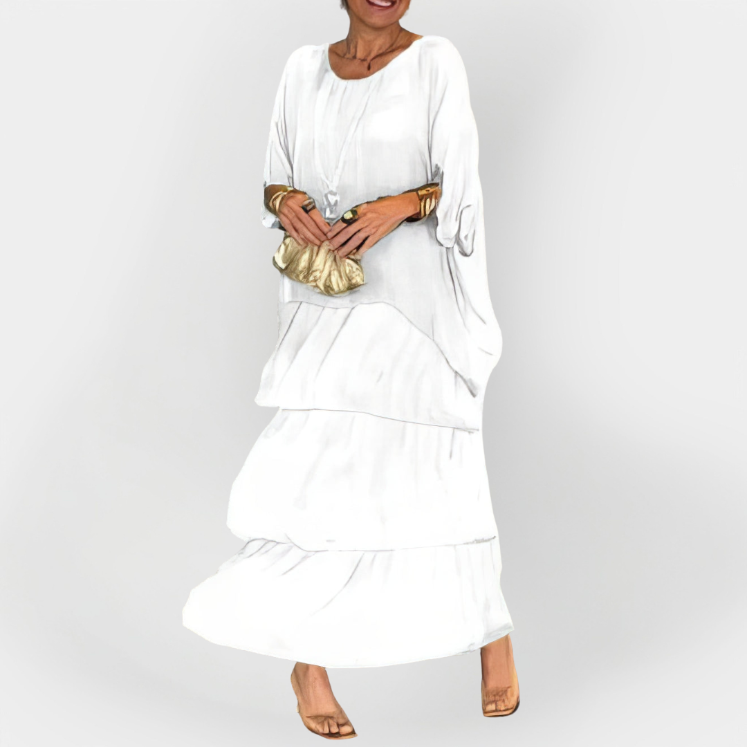 Plisuota Suknelė su Dviejų Lygių Dizainu