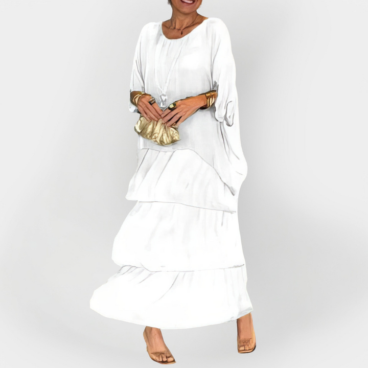 Plisuota Suknelė su Dviejų Lygių Dizainu