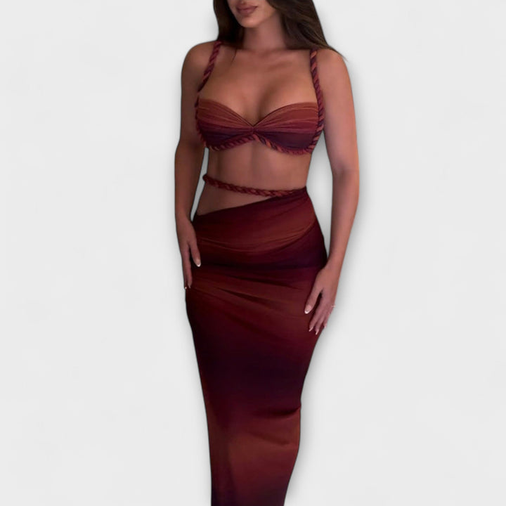 Jane - Stilingas Gradient Zopf Crop Top & Overskirt Duo