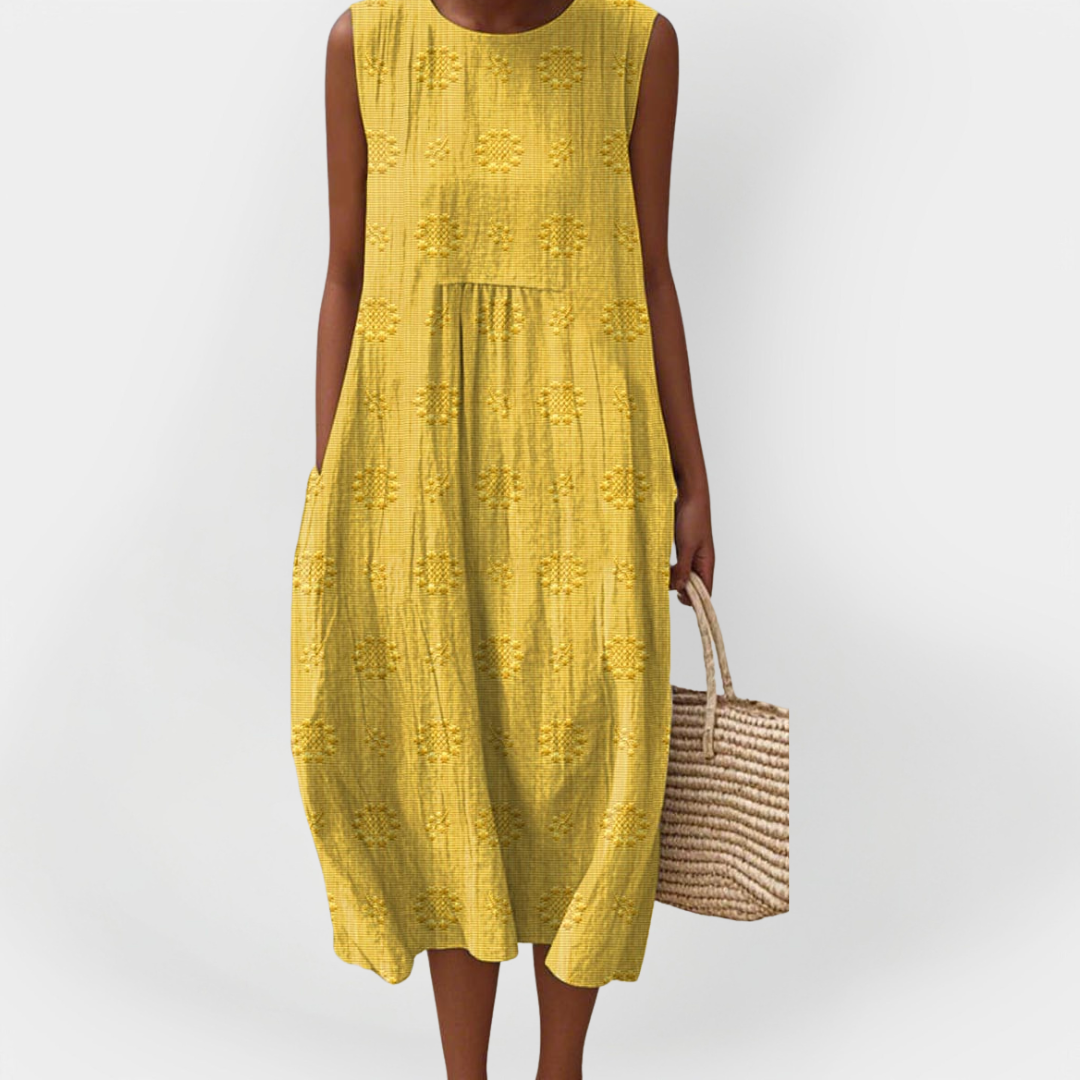 Elegantiška Medvilninė Suknelė be Rankovių su Kišenėmis