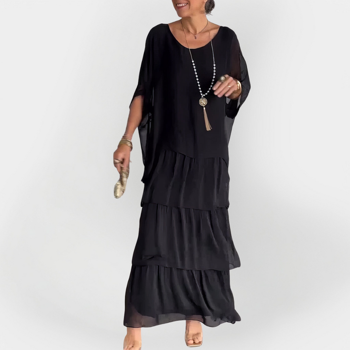 Plisuota Suknelė su Dviejų Lygių Dizainu