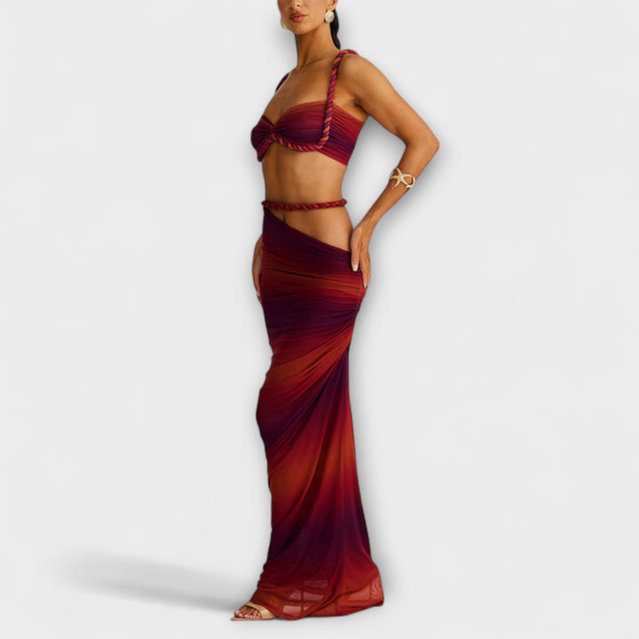 Jane - Stilingas Gradient Zopf Crop Top & Overskirt Duo