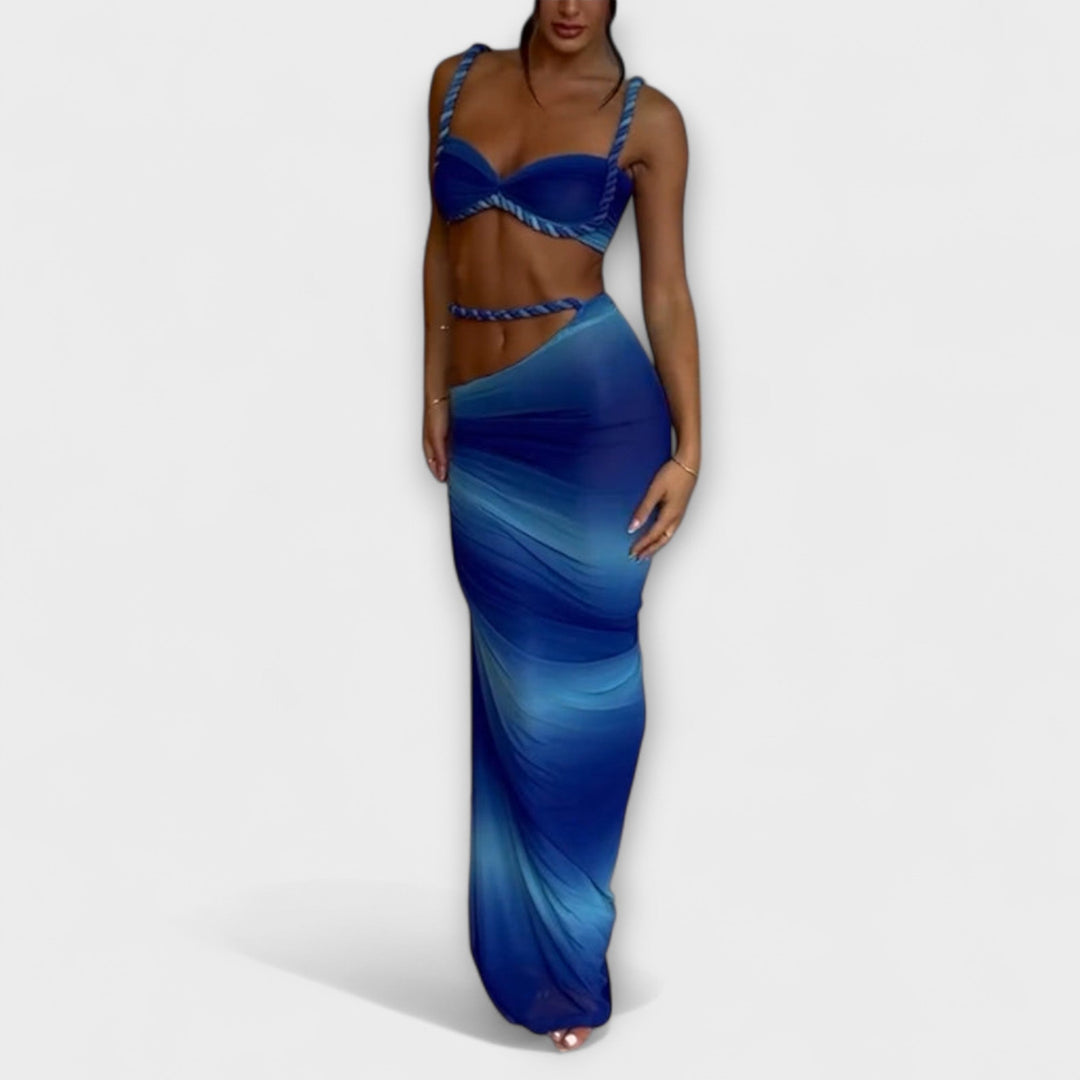 Jane - Stilingas Gradient Zopf Crop Top & Overskirt Duo