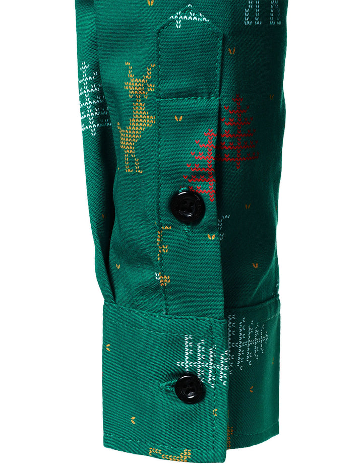 Vyriški žali marškiniai su kalėdiniu elnių raštu ilgomis rankovėmis