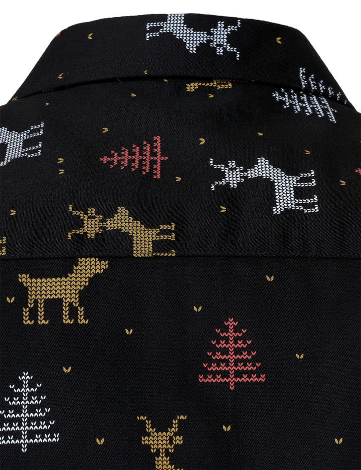 Vyriški juodi ilgarankoviai marškiniai su kvėpuojančia kalėdine eglute ir elniu