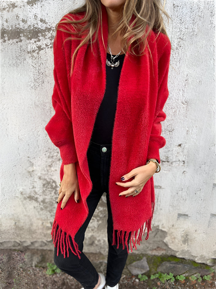 Sarai - Laisvalaikio frandžuota liemenė su ilgomis rankovėmis