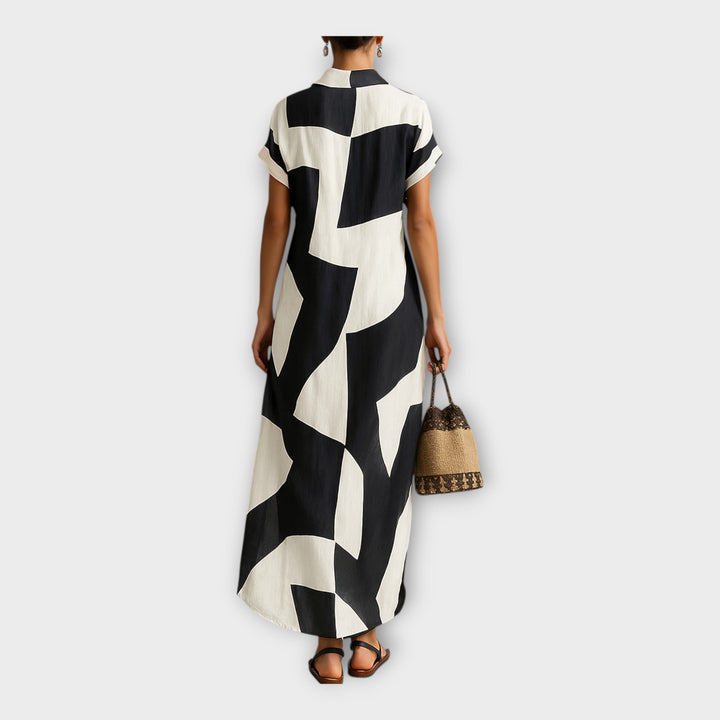 Stilinga ilga suknelė su moderniu dizainu ir elegancija