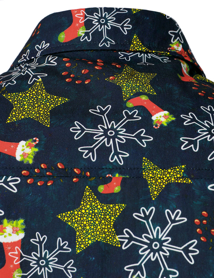 Vyriški medvilniniai kalėdiniai marškiniai su šventiniu raštu ilgarankoviai