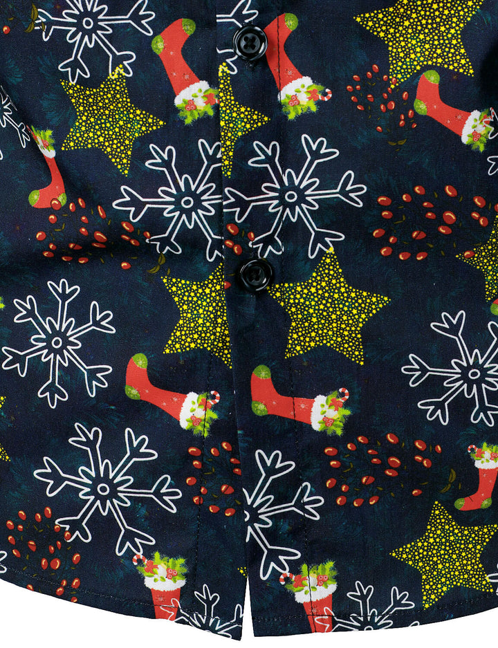 Vyriški medvilniniai kalėdiniai marškiniai su šventiniu raštu ilgarankoviai