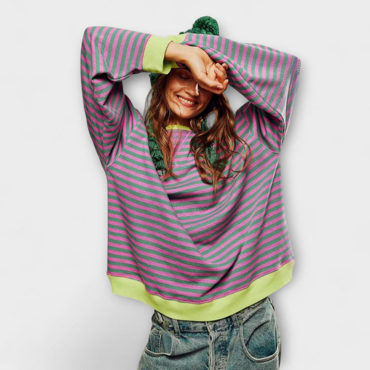 Merė - Dryžuotas Oversize Megztinis