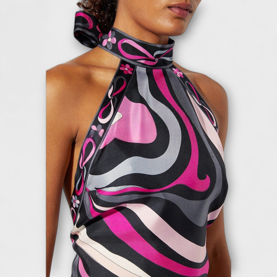 Everly - Kaklo viršūnės ir asimetrinio midi sijono rinkinys