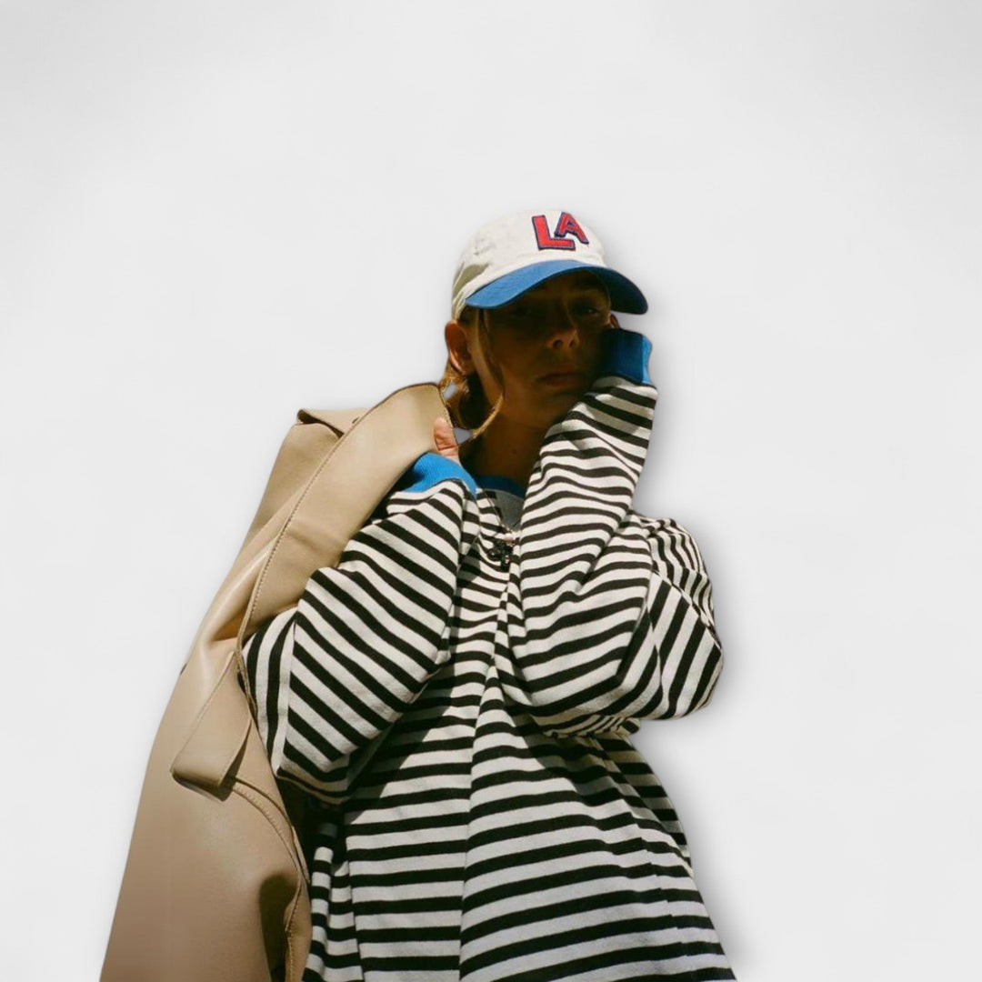 Merė - Dryžuotas Oversize Megztinis