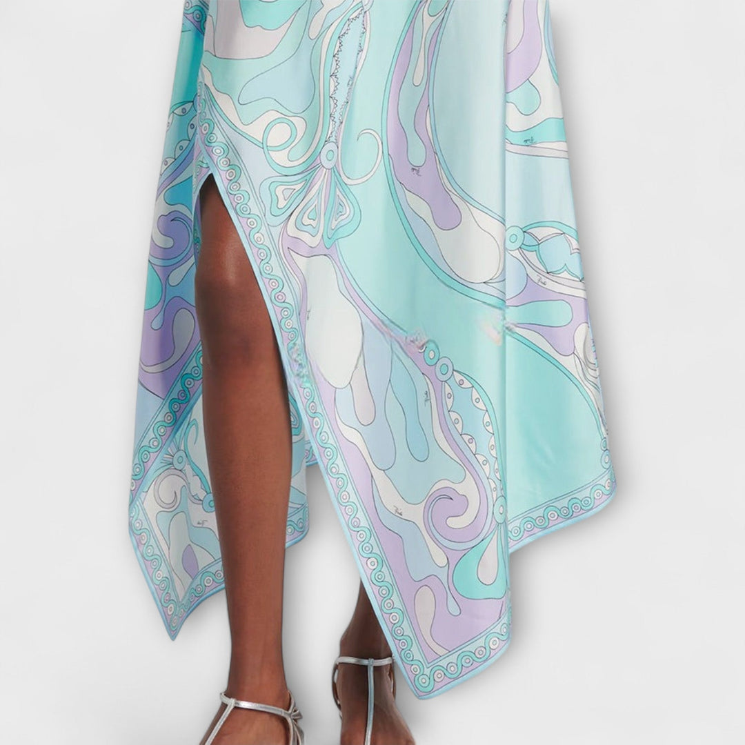 Everly - Kaklo viršūnės ir asimetrinio midi sijono rinkinys