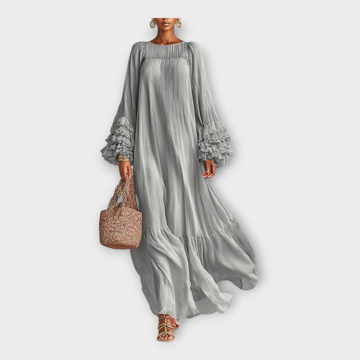 Elegantiškos detalės ilga lengva suknelė