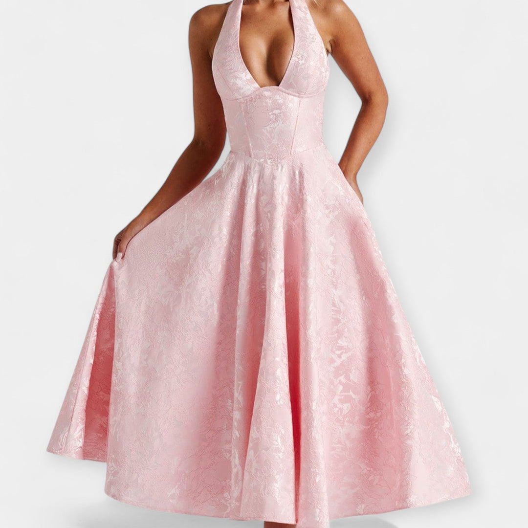 Minkštas midi su atvira nugarine ir korseto dizainu