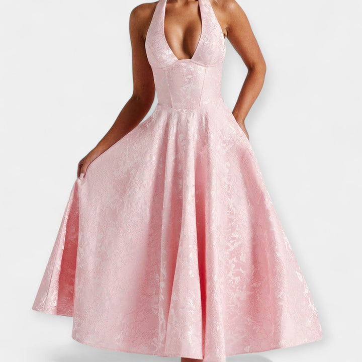 Minkštas midi su atvira nugarine ir korseto dizainu