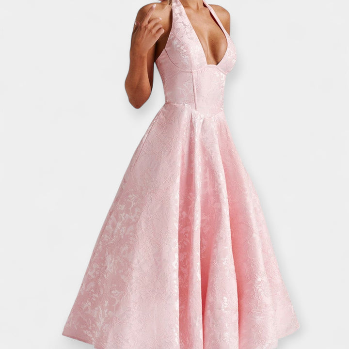 Minkštas midi su atvira nugarine ir korseto dizainu