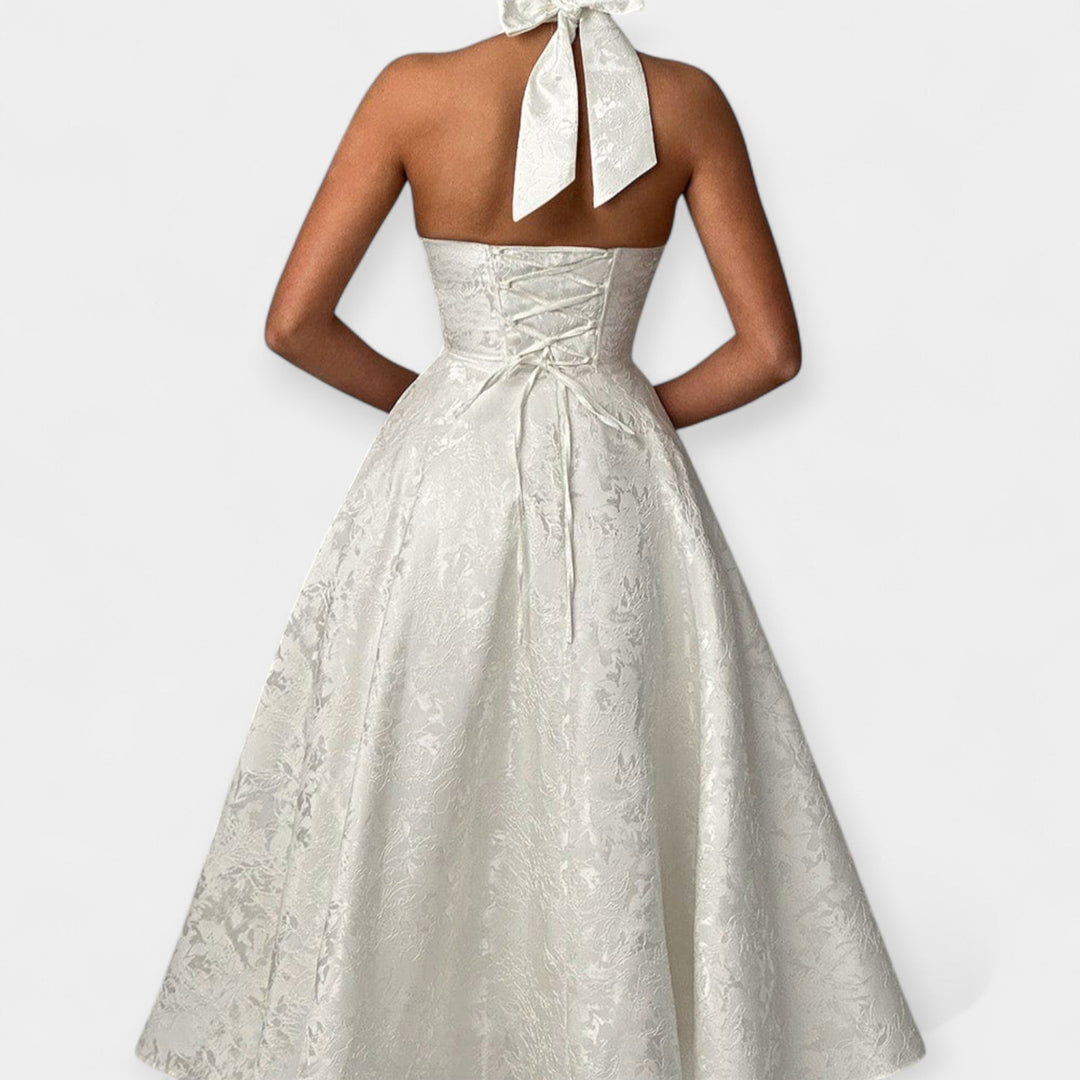 Minkštas midi su atvira nugarine ir korseto dizainu