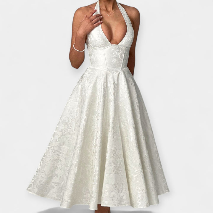 Minkštas midi su atvira nugarine ir korseto dizainu