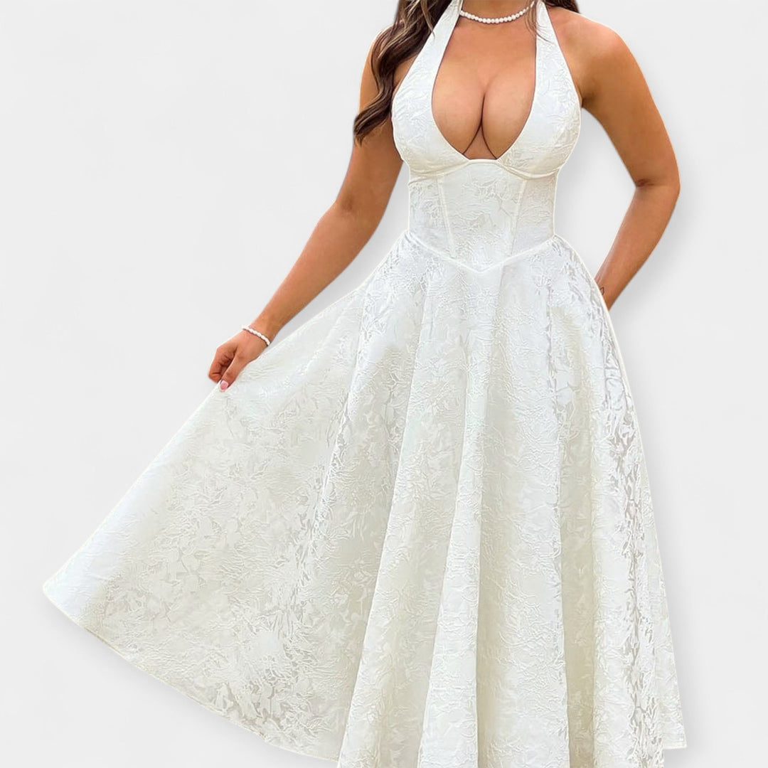 Minkštas midi su atvira nugarine ir korseto dizainu