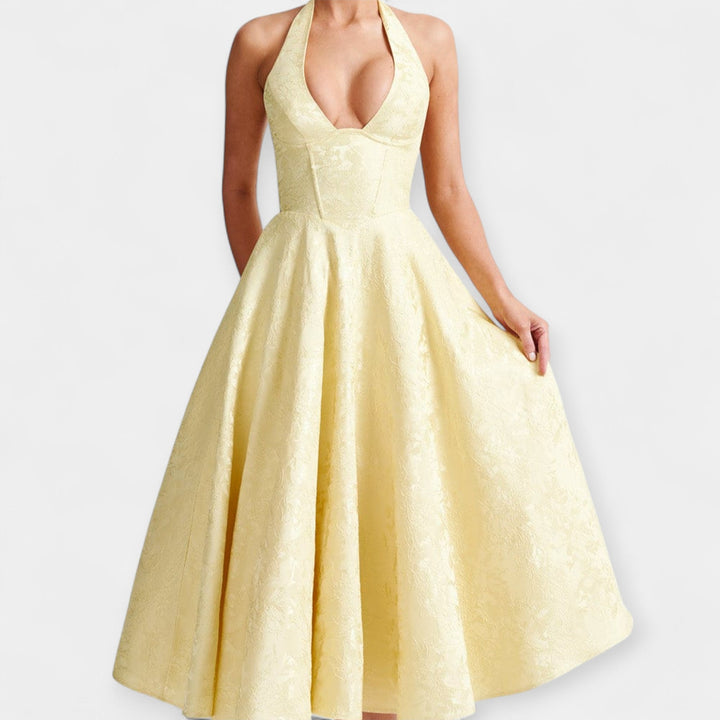 Minkštas midi su atvira nugarine ir korseto dizainu