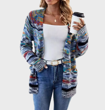 Kelių spalvų megztas liemenė