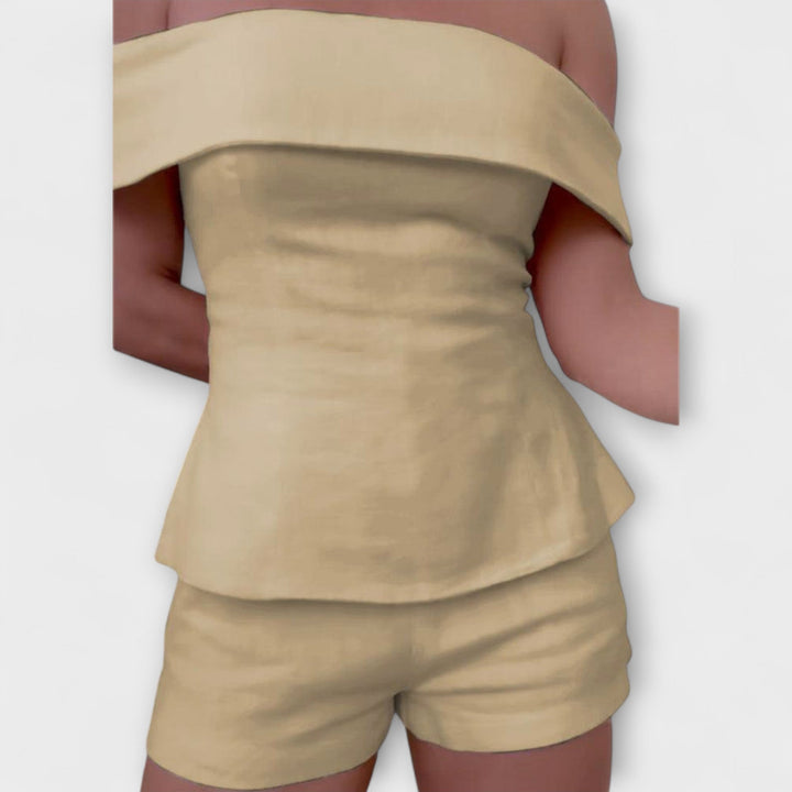 Olivia - Baltas medvilnės-lino dviem dalimis komplektas